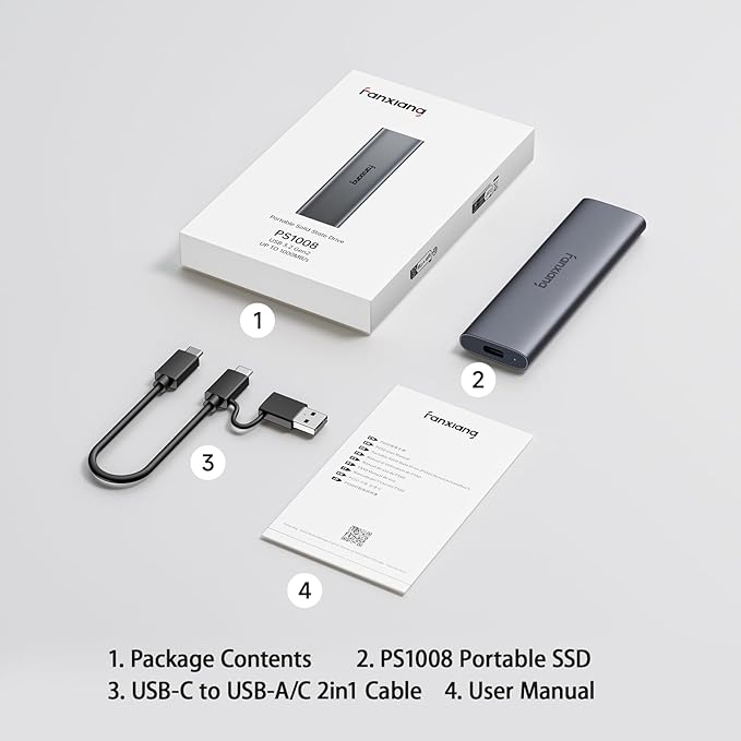 fanxiang 960GB External SSD - Portable SSD External Solid State Drive, 1000MB/s,USB 3.2 Gen2 Type-C, Aluminum Alloy, External Hard Drive for iPhone15/16,Android, Mac, Windows -PS1008