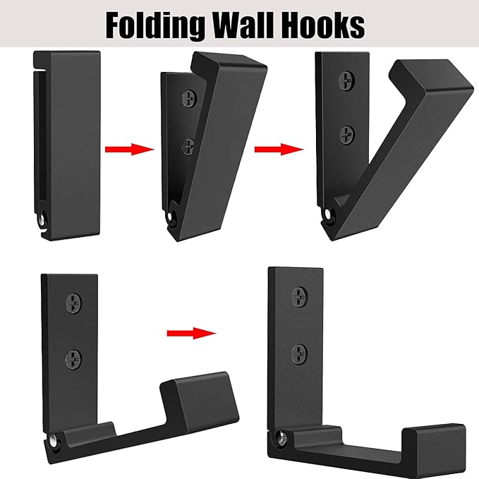 Latomex Folding Coat Hooks, Foldable Wall Hooks for Hanging Aluminum Alloy Cloth Hanger Coat Hanger Headphones Holder Headset Wall Hanger Hook- Pack of 4