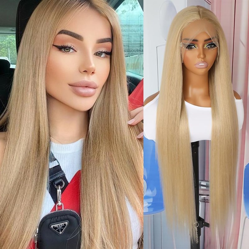 QD-Tizer Ash Blonde Synthetic Hair Wigs Long Straight Hair Mixed Platinum Blonde Color Natural HairLine Heat Resistant Fiber Hair Wigs for Fashion Women 32Inch