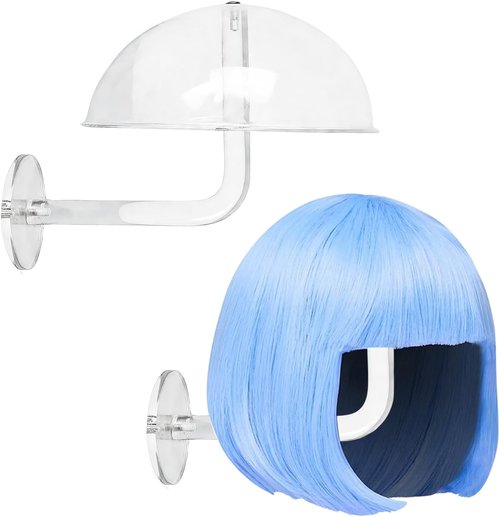 LUTTY Wall-Mounted Clear Acrylic Hat Display Stand - 2 Pcs Domed Holder for Baseball Caps & Wigs