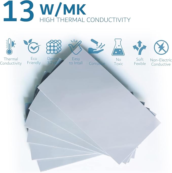 Aairhut Thermal Pad 13W/mK, 85 x 45 x 2.5mm Silicone Cooling Pad Non Conductive Heat Resistance Soft Sticky Cover with Dual Self-Adhesive Films for PC Laptop Game Console/PS5/SSD/GPU/Computer