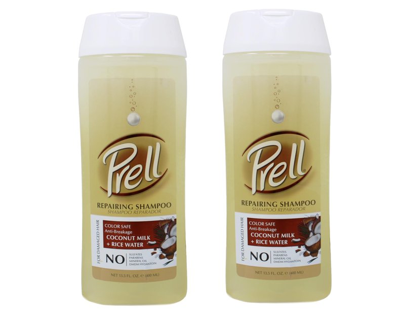 Prell Coconut Milk + Rice Water Color Safe Anti-Breakage Repairing Shampoo for Damaged Hair, 13.5 fl.oz (Pack of 2)