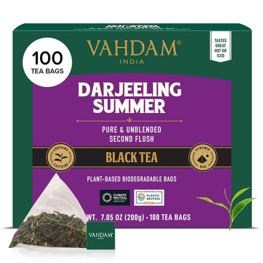 VAHDAM Darjeeling Black Tea Bags - 100 Count | High Caffeine, Non-GMO, Gluten-Free | Smooth & Fruity Flavor