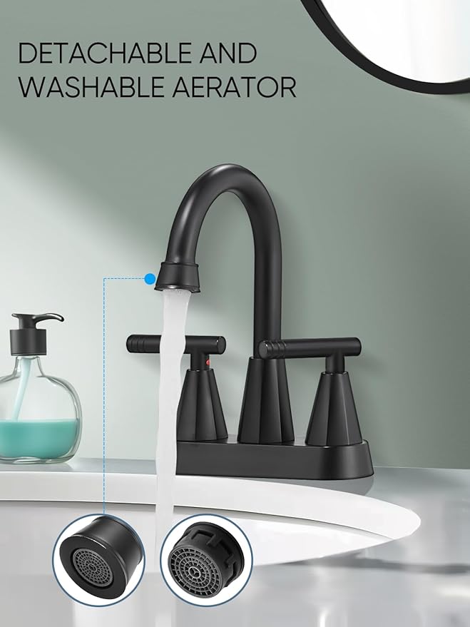 Cobbe Bathroom Faucets for Sink 3 Hole, 4 Inch with Pop Up Drain and 2 Supply Hoses, 2 Handle Centerset Bathroom Faucet for Sink Vanity, Midnight Black Matte