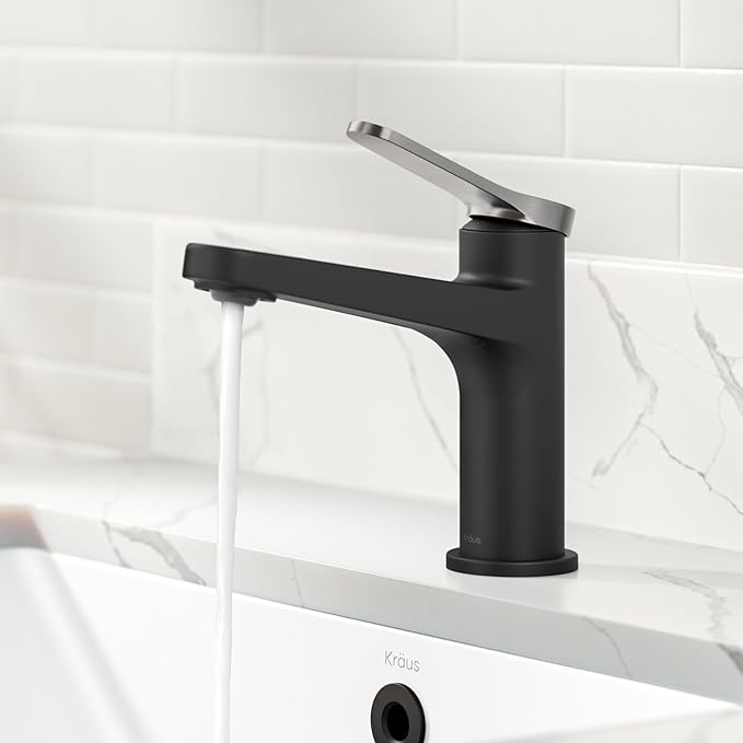 KRAUS Indy Single Handle One Hole Bathroom Sink Faucet in Spot-Free Brushed Nickel/Matte Black, KBF-1411SFBNMB