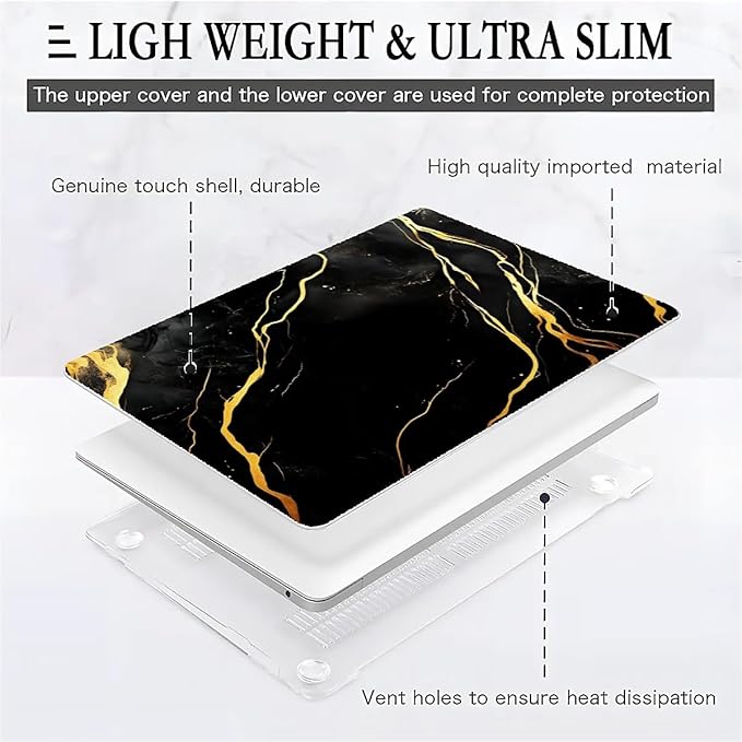 COTAIL Compatible with MacBook Air 13.3 13.6 Inch Case 2022 2021 2020 2019 Plastic Hard Shell Case Cover,13.3 Air (A1932/A2179/A2337), Black Marble