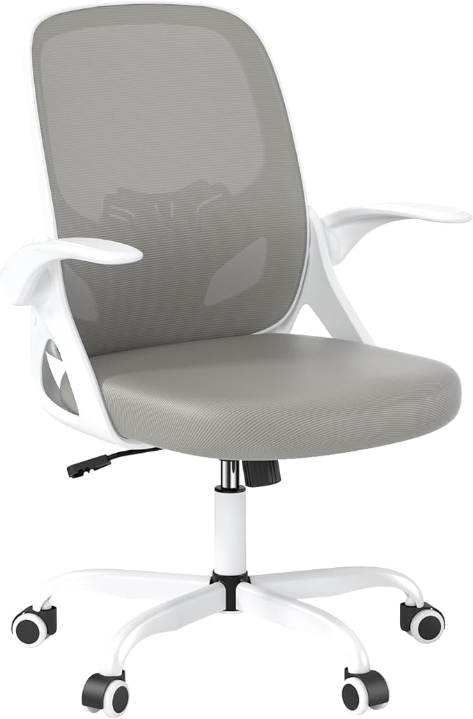 Kensaker Home Desk Chair with Back Supportive Lumbar Support, Breathable Double Mesh Cushion Home Desk Office Chair with Flip up Arms, Modern Ergonomic Home Office Chair for Work(Gray)