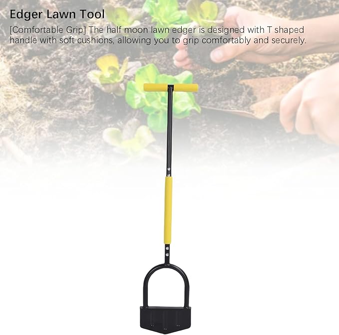 KANASI Lawn Edger, T Handle Stainless Steel Half Moon Tool for Garden Flower Bed and Sidewalk Driveway Edging