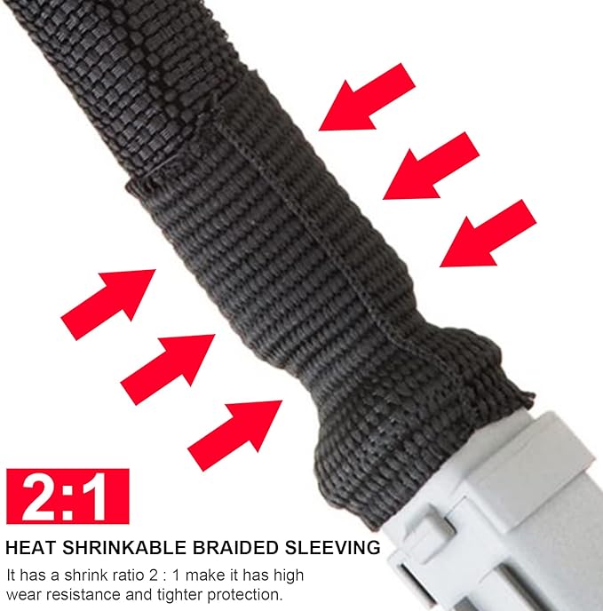 BuyUneed Heat Shrinkable Braided Sleeving 2:1 Ratio- Abrasion Protection Flexibility Wiring Harness Cable Sheath (1" ID, 12ft)