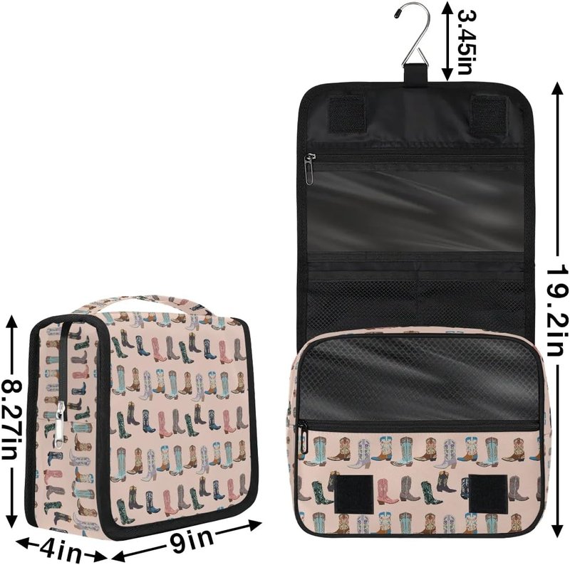 Travel Toiletry Bag - Pink Retro Western Print | Large Makeup Organizer with Hanging Hook