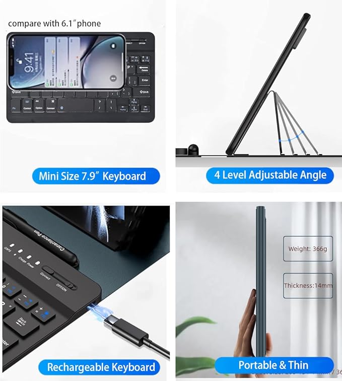 voppton for Samsung Galaxy Z Fold 7 6 5 Keyboard and Mouse, Portable Mini 7.9 inch Bluetooth Keyboard with Leather Case and Capacitive Pen, 4 in 1 Set for Z Trifold Fold7 Accessories,Green