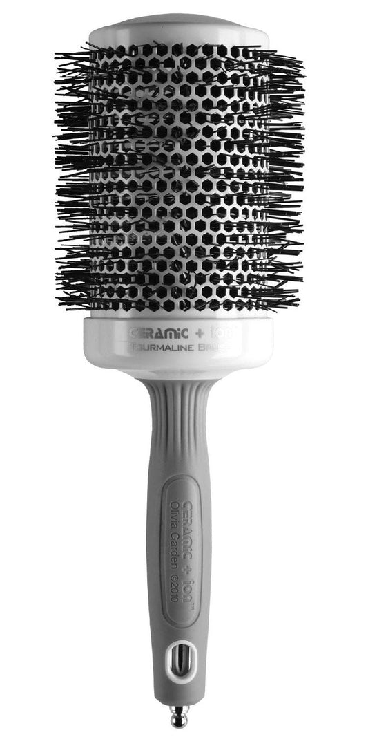 Olivia Garden Ceramic + Ion Round Thermal Hair Brush - Not Electrical - Professional Blowout Brush for Normal to Thick Hair - 3.5"-Diameter Barrel - White and Grey - CI-65