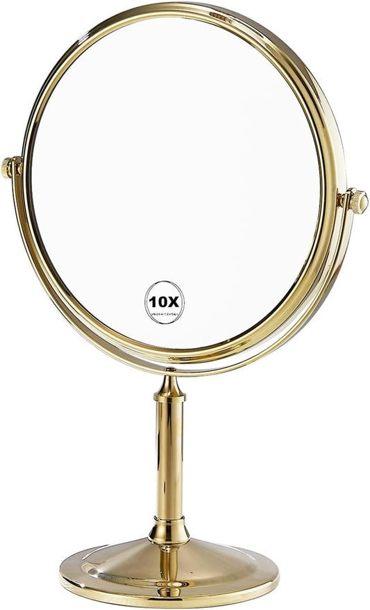 Airemoon 10x Magnifying Makeup Mirror - 360-Degree Rotating Design | 8-Inch Gold Frame, 13" x 9" Size