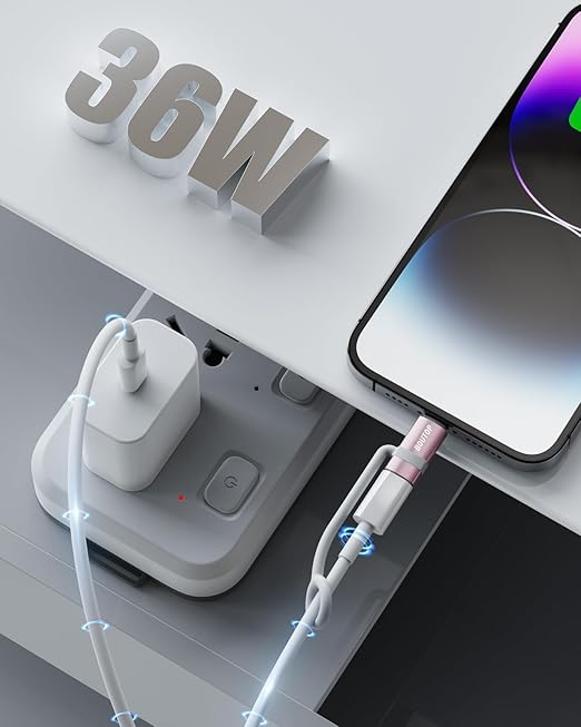 BOUTOP [MFi Certified] 36W USB C to Lightning Cable Adapter, Support Data Sync/PD Fast Charging Compatible with iPhone iPad AirPods, with Anti-Lost Holder - Rose Gold 2 Pack