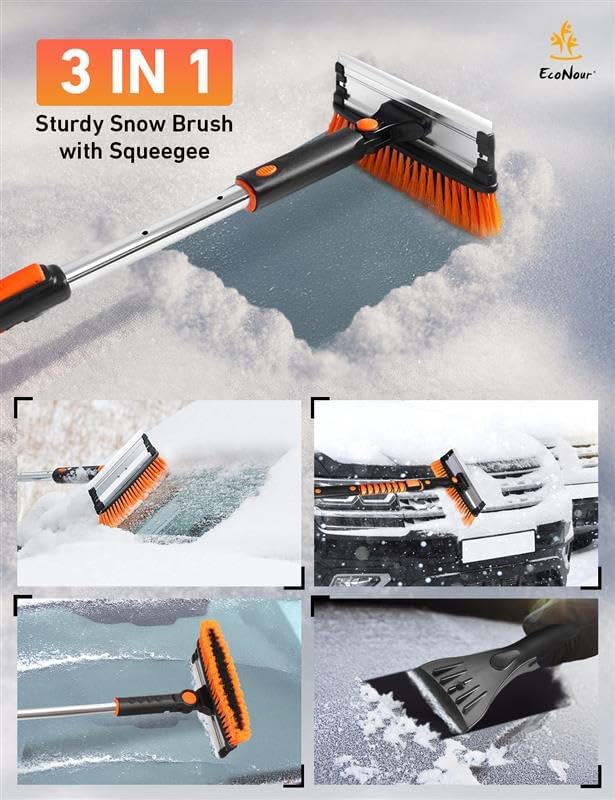 EcoNour 49" Extendable Squeegee Snow Brush and Ice Scraper for Car Windshield & Windows | 270Â° Telescopic Snow Broom with Pivoting Squeegee | Heavy Duty Car Snow Removal Tool for SUV, Truck & Car