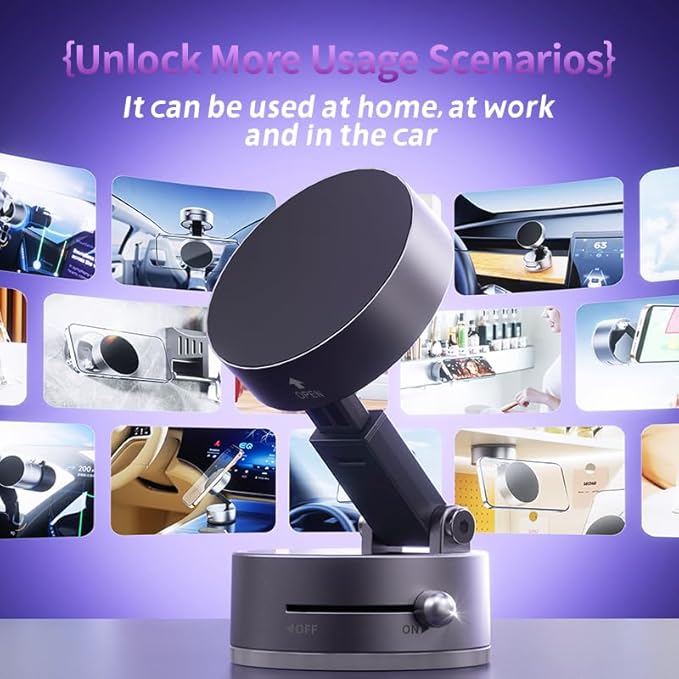 ROARADE Magnetic Phone Holder for Car, [360° Rotatable] Phone Mount with Strong Suction Cup & Retractable Stand, Foldable Phone Holder for iPhone 16/15/14/13 and All Smartphone (Black)