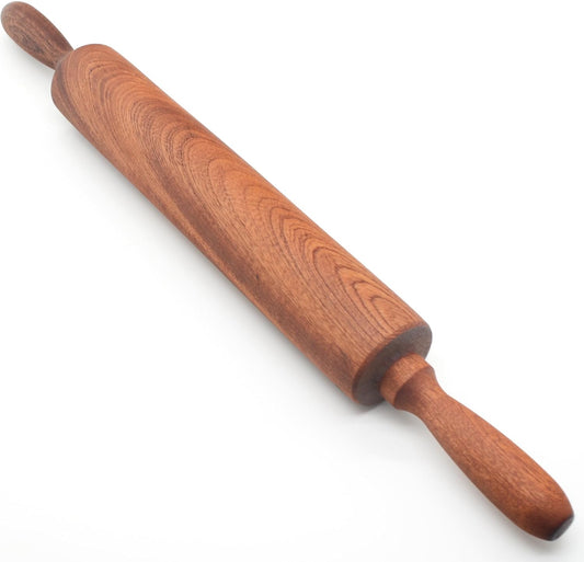 Sapele Wooden Rolling Pin by Classic | 17" Baking Roller with Comfortable Handles