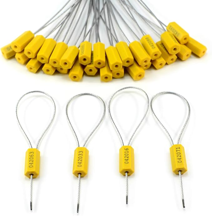 1000PCS Yellow Steel Cable Seals Metal Security Seal Numbered Metal Truck Trailer Seals Security Tags Tamper Evident Tags Container Seals Pull Tight Steel Wire Seals