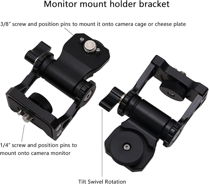 HangTon Monitor Mount Holder Bracket, 360 Tilt Swivel Rotation for Atomos SmallHD Camera Video Monitor, Teradek Wireless Transmission Motor Microphone, 3/8" 1/4" Black
