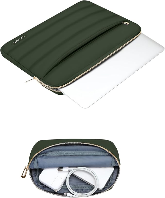 MOSISO Laptop Case 16 inch, 15-15.6 inch Puffy Laptop Sleeve Compatible with MacBook Pro 16 M5 M4 M3 M2 M1, HP Dell ASUS Acer Toshiba Lenovo, Polyester Horizontal Bag with Small Case, Army Green