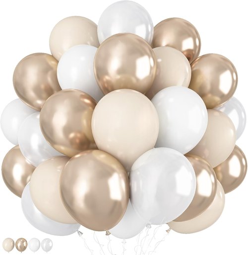 Champagne Gold & White Balloons - 60Pcs Metallic Beige, Pearl, & Ivory for Boho Wedding & Birthday Decor