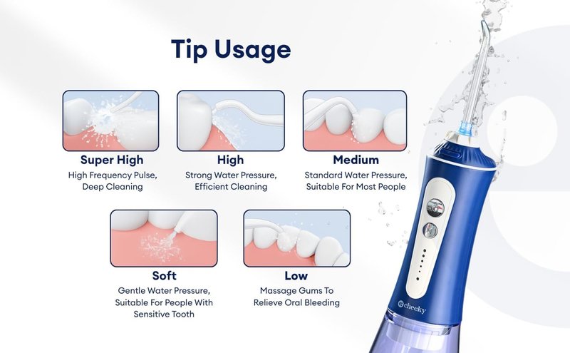 Cheeky Cordless Water Flosser - 5 Pressure Modes, 5 Floss Heads, 300 mL Tank | Deep Clean Teeth & Gums