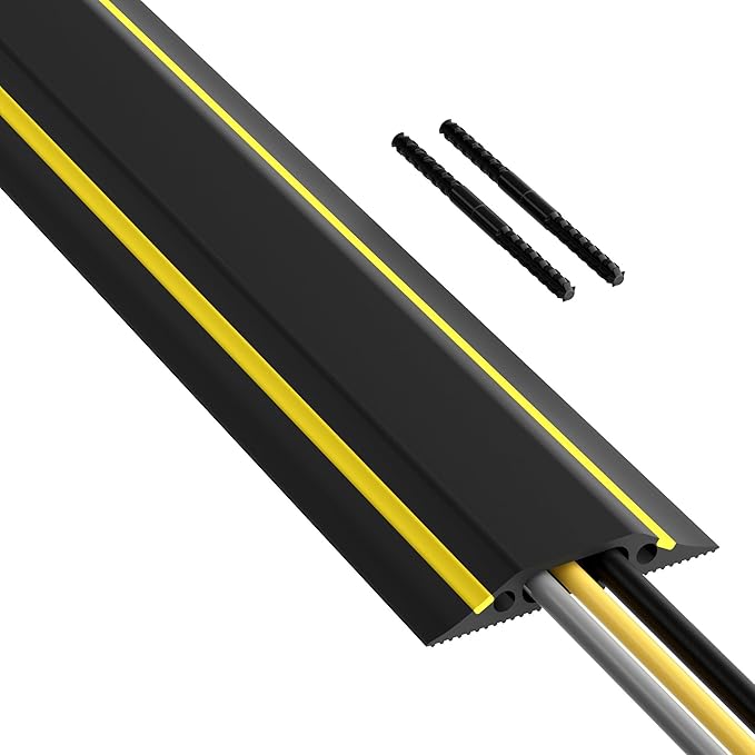 D-Line 6ft Floor Cord Cover, Made in USA Linkable Cable Protector, Hide Extension Cords, Protect Cords, Prevent Cable Trips, Cord Hider, Heavy Duty - Cord Cavity = 1.18" (W) x 0.39" (H), Black/Yellow