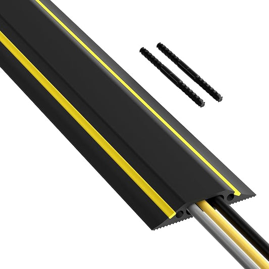 D-Line 6ft Floor Cord Cover, Made in USA Linkable Cable Protector, Hide Extension Cords, Protect Cords, Prevent Cable Trips, Cord Hider, Heavy Duty - Cord Cavity = 1.18" (W) x 0.39" (H), Black/Yellow