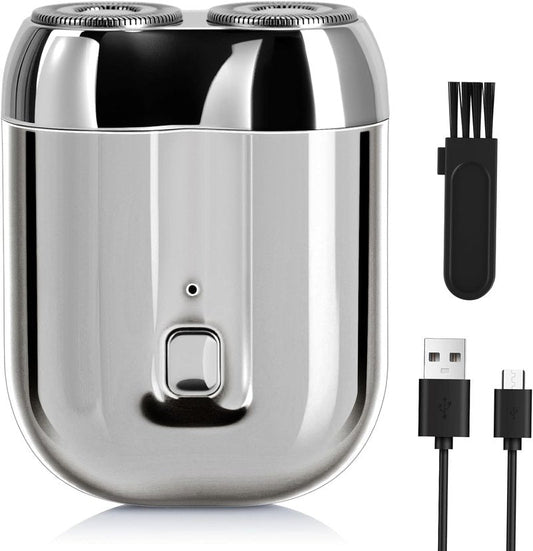 Mini Electric Shaver - Rechargeable Waterproof Dual Head Razor | Compact Travel Size for Men & Women (Silver)
