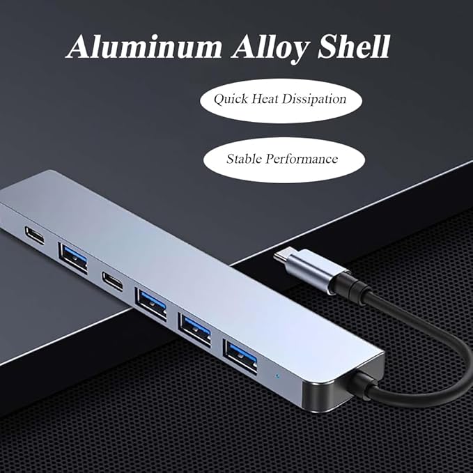 7 in 1 USB C Docking Station, Multi-Port Type C Adapter with USB 3.0 Port, Fast Charging Port, Compatible with Laptop, Computer, Tablet, Keyboard and More
