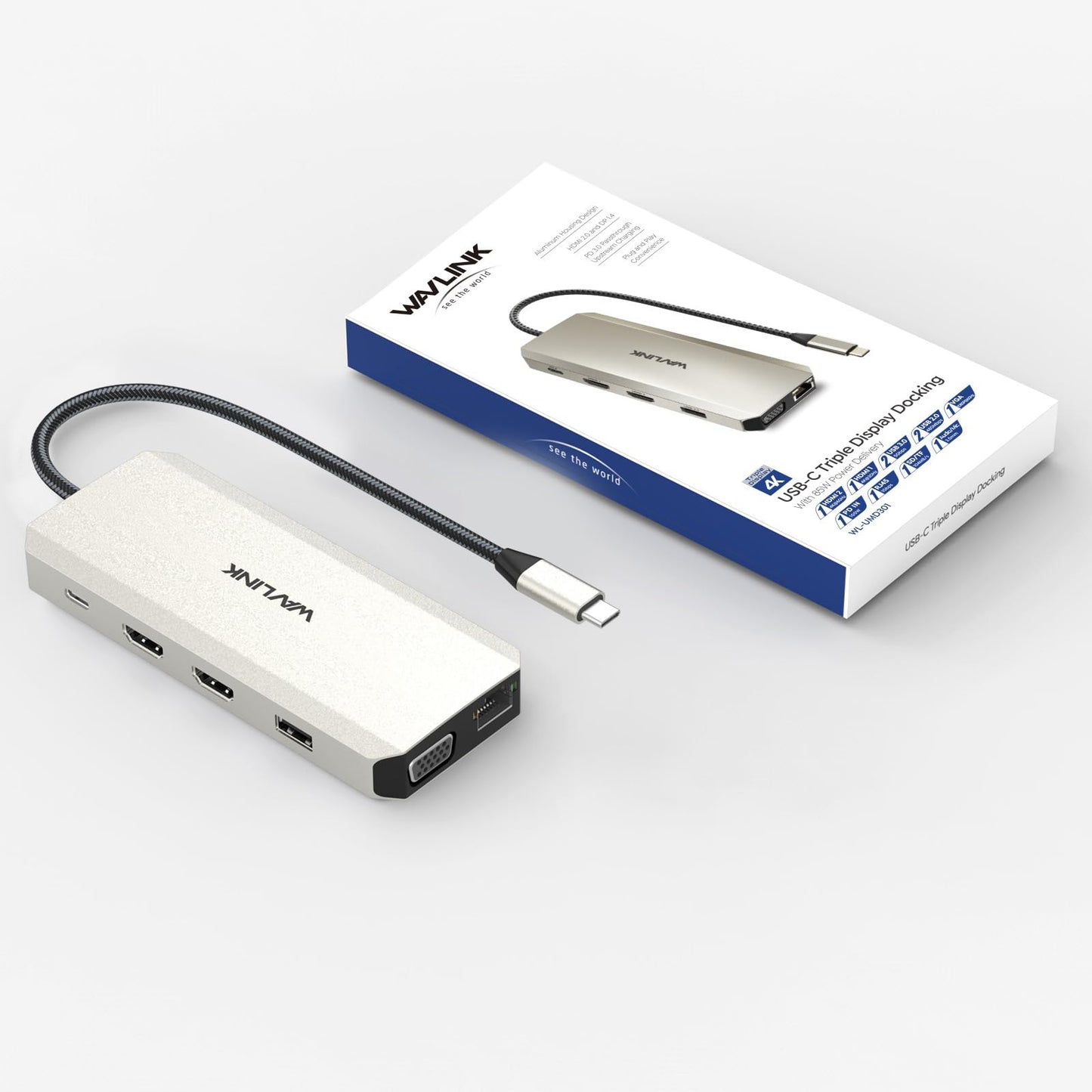 WAVLINK USB C Docking Station Dual Monitor for Dell HP Surface Lenovo Laptop, Triple Display USB-C Hub Multiport Adapter Dongle with 2 HDMI, VGA, Ethernet,100W PD, 5 USB, SD/TF Card Reader,Audio
