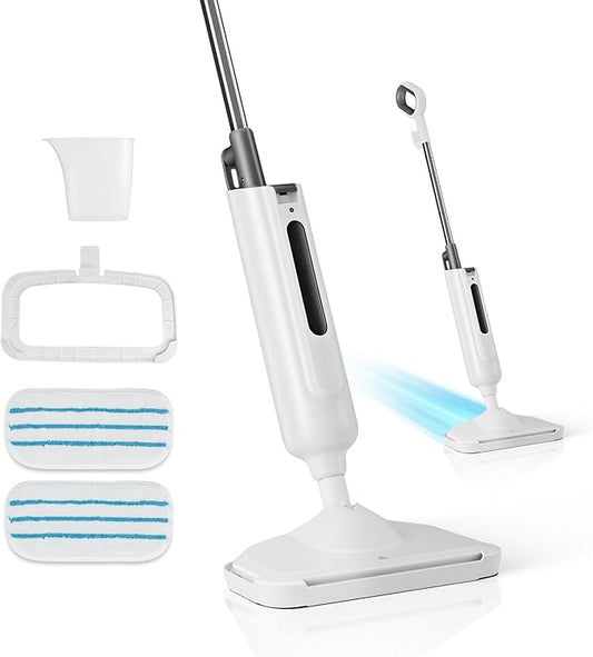 DUMOS Steam Mop for Floor Cleaning, Detachable Handheld Steam Cleaner, Suitable for All Floors Like Tiles, Hardwood, Stone, Lightweight with 2 Washable Pads,White and Gray