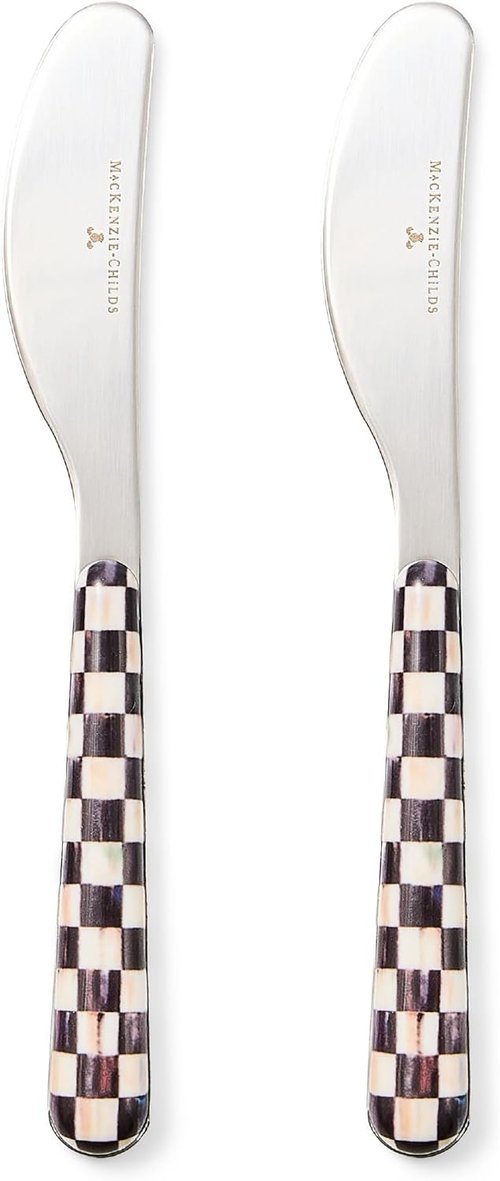 MACKENZIE-CHILDS Bistro Spreaders Set - Stainless Steel Butter & Charcuterie Utensils | Black & White Check