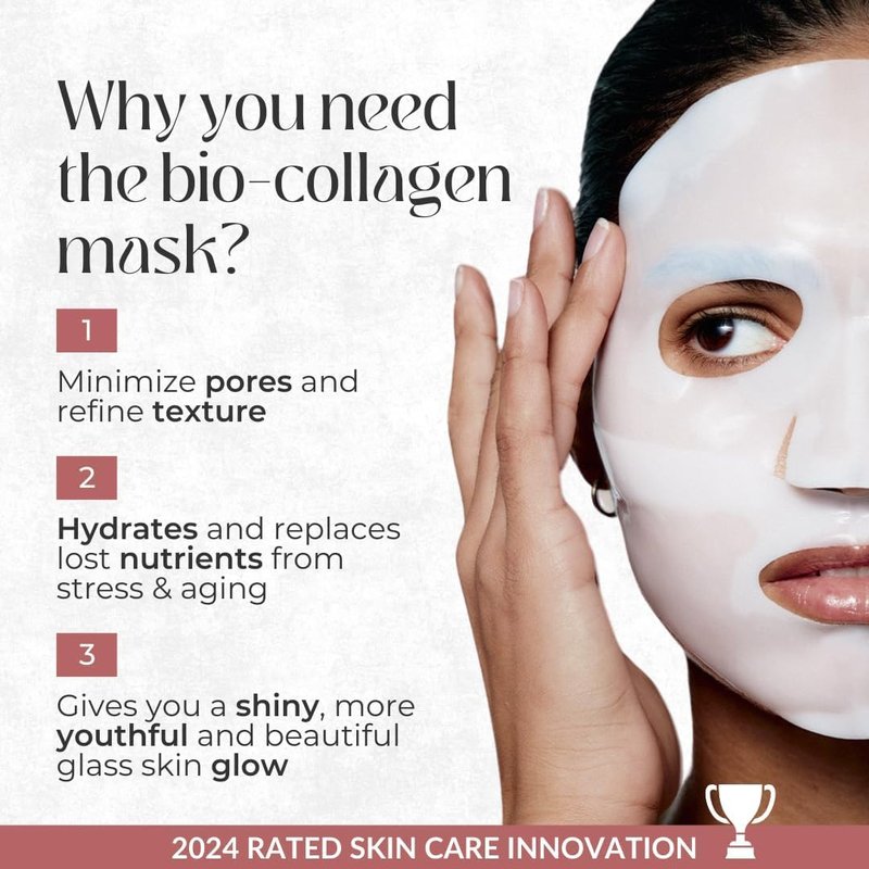 Collagen Sheet Mask - Hydrating Korean Face Mask for Fine Lines & Anti-Aging | Deep Moisture, Radiant Skin Boost (16 Pack)