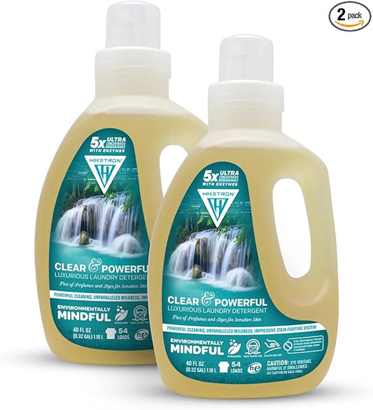 Hiketron Clear & Powerful Unscented Liquid Laundry Detergent, 5x Ultra Concentrated, Tough Stains Remover, (40 Fl Oz, Pack of 2)