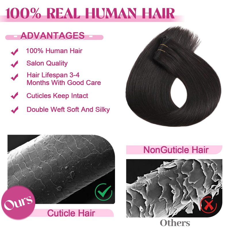 Clip in Hair Extensions Real Human Hair, 20 Inch 105g 100% Remy Human Hair Clip in Extensions for Women, Invisible Straight Seamless Clip ins Hair Extensions 8pcs Double Weft #1B Natural Black