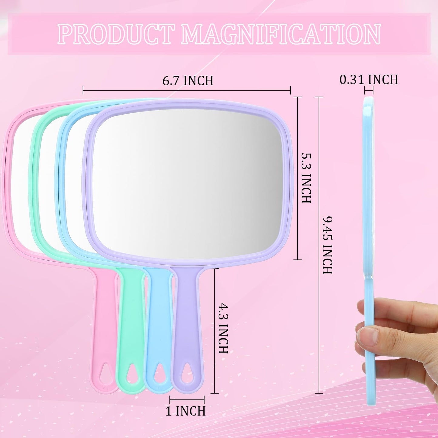 Geetery 24 Pcs Hand Held Mirrors with Handles Hand Makeup Mirrors Bulk Wall Mount for Women Cosmetic Bathroom Home Barber Salon Travel Portable Beauty School Gift, 6.69 x 9.45 Inch (Pastel)