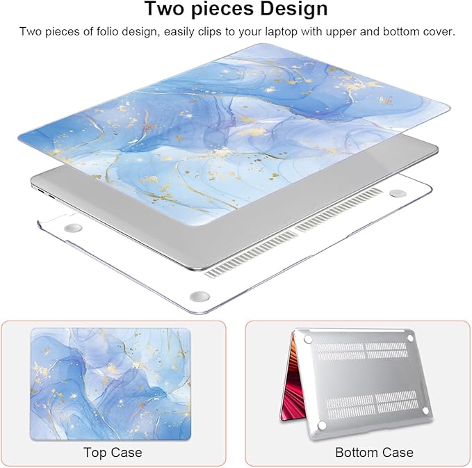 LCMOCICO Compatible with MacBook Pro 13 inch Case 2022 2021-2020 Release A2338 M2/M1 A2251 A2289 A2159 A1989 A1706 with Touch ID, Plastic Hard Shell & Keyboard Cover & Screen Film - Blue Marble