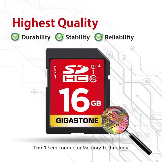 GIGASTONE 16GB SD Card 2-Pack UHS-I U1 Class 10 SDHC Memory Card High-Speed Full HD Video Compatible with SPYPOINT TACTACAM WOSPORTS Trail Camera, with 2 Mini Cases