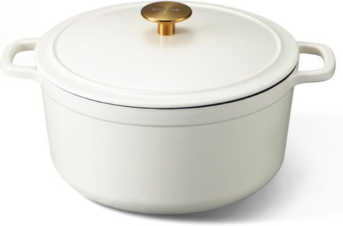 CAROTE 5QT Enameled Cast Iron Dutch Oven - Heavy-Duty Pot for Sourdough Baking & Stews | Cream White, Oven Safe to 500°F