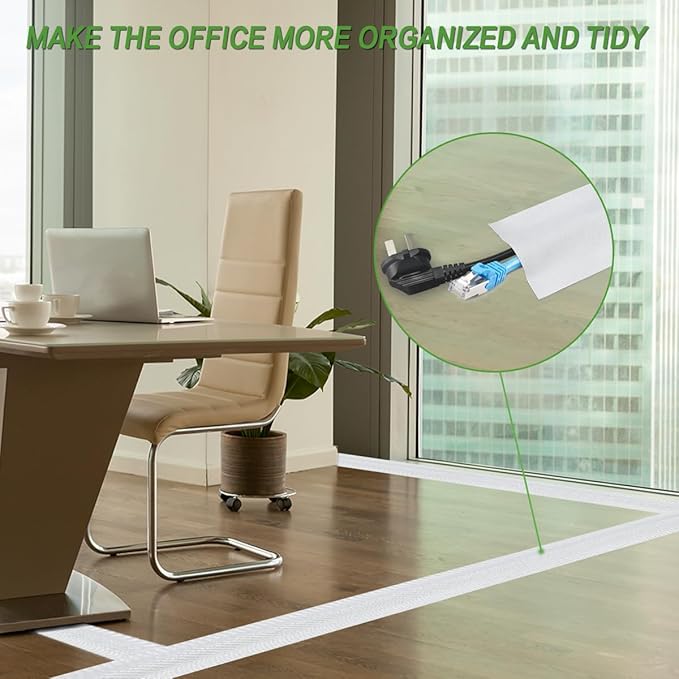 Floor Cable Covers - Oxford Fabric Cord Protector with Adhesive Hook & Loop,Waterproof Wire Storage Sleeve for Any Floor Surface,Durable Cable Management to Prevent Tripping Hazards (White, 20ft)