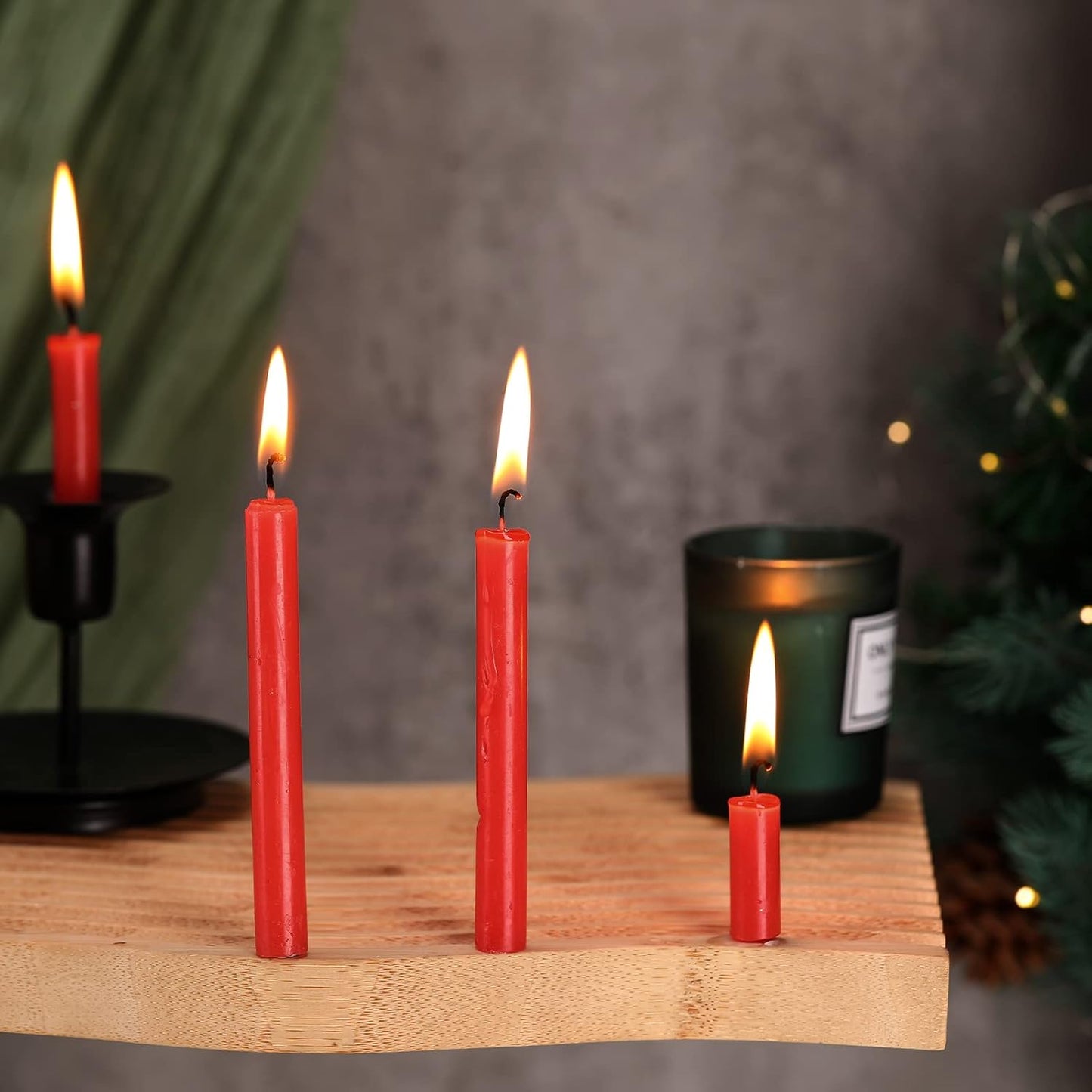 Skiennix 36 Pcs Mini Pyramid Candles - Festive Christmas Tree Decorations | 4 Inch x 0.5 Inch Red