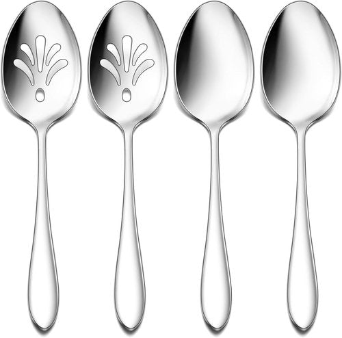 E-far 4-Piece Serving Set | Stainless Steel Buffet Utensils - 2 Spoons & 2 Slotted Spoons, Dishwasher Safe, 8.5-Inch