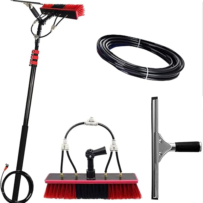 Solar Panel Cleaning Brush, Retractable Window Cleaning Kit, Water Spray Knife/Squeegee, for Garage and Height Cleaning 3.6Rod Length 30brush
