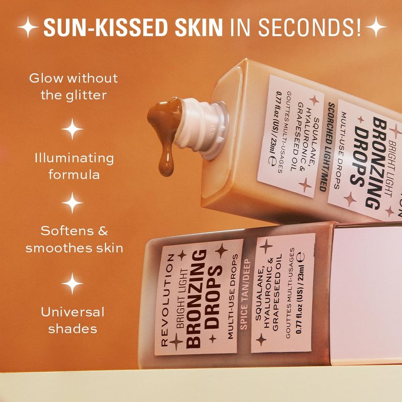 Revolution Beauty London, Bright Light Bronzing Drops, Bronze & Glow for Face & Body, Infused with Hyaluronic Acid, Vegan & Cruelty-Free, Bronze Summer, 0.77 fl oz