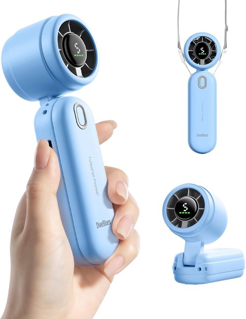Diveblues High-Speed Portable Handheld Turbo Fan - USB Rechargeable, Compact Design for Travel & Home (Blue)
