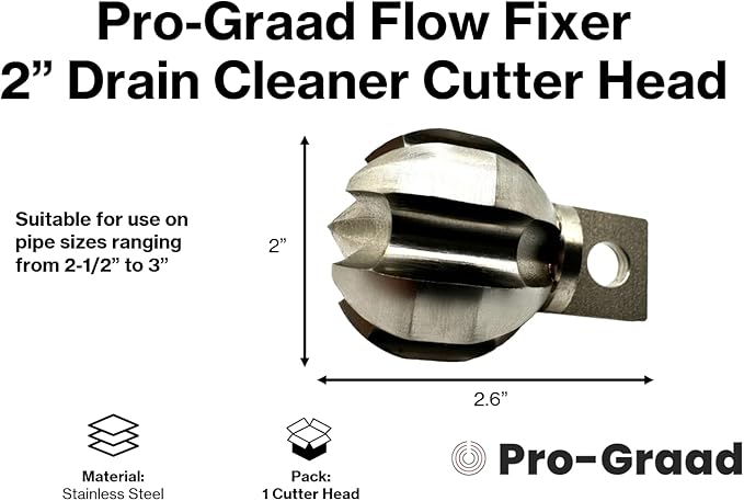 2” Flow Fixer Drain Cleaner Plumbing Snake Cutter Head for 2-1/2" - 3" Pipes, Clears & Scrapes Pipe Inner Walls, Fits 5/8” & 3/4" Cables, for Commercial & Residential Use