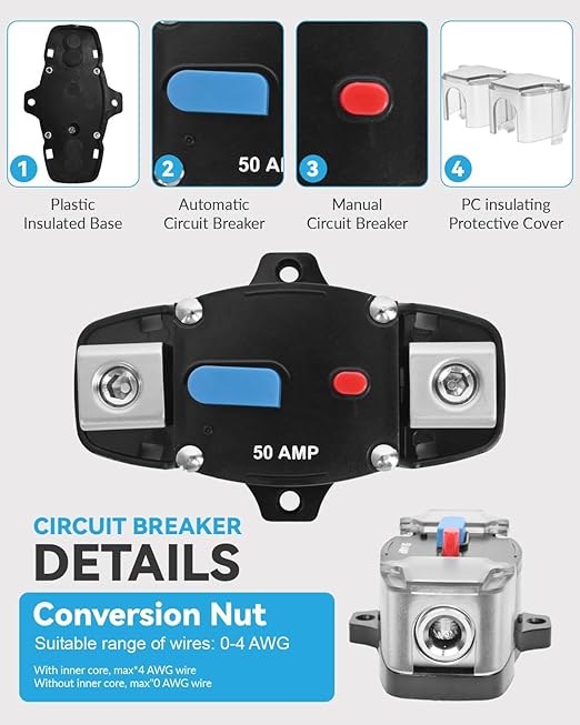 BULVACK 300 Amp Circuit Breaker 12-48 Volt DC 300A Self Recovery Resettable High Amp Circuit Breaker with Manual Reset Button for Automotive RV Marine Boat Car Audio and Amps Protection