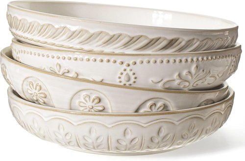 Artena Large 50oz Pasta Bowls Set of 4 - White Ceramic Salad & Soup Bowls | Microwave & Dishwasher Safe