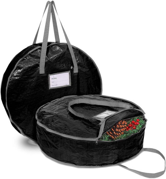 ProPik Christmas Wreath Storage Bag - Durable 30" Holiday Container with Heavy Duty Handles | 2 Pack (Black)